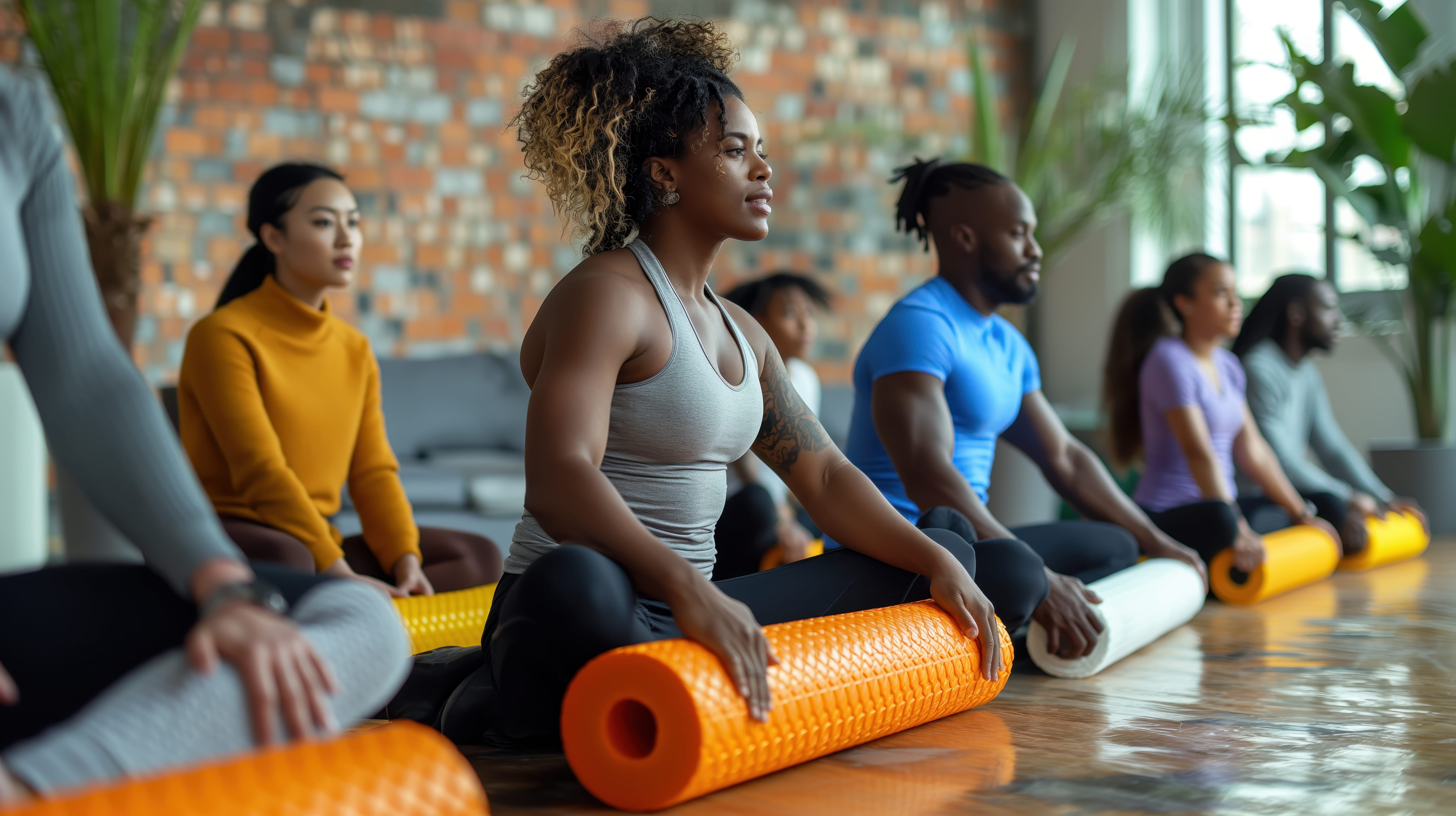 People exercising with foam rollers